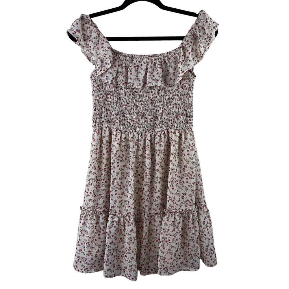 LuLu’s Cottage-core Mini Dress Prairie Floral Print‎ Smocked Bodice Tiered Dress - Picture 2 of 9